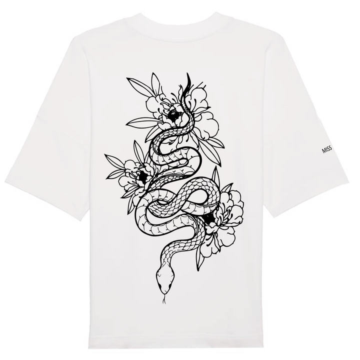 Camiseta oversized blanca serpiente con flores